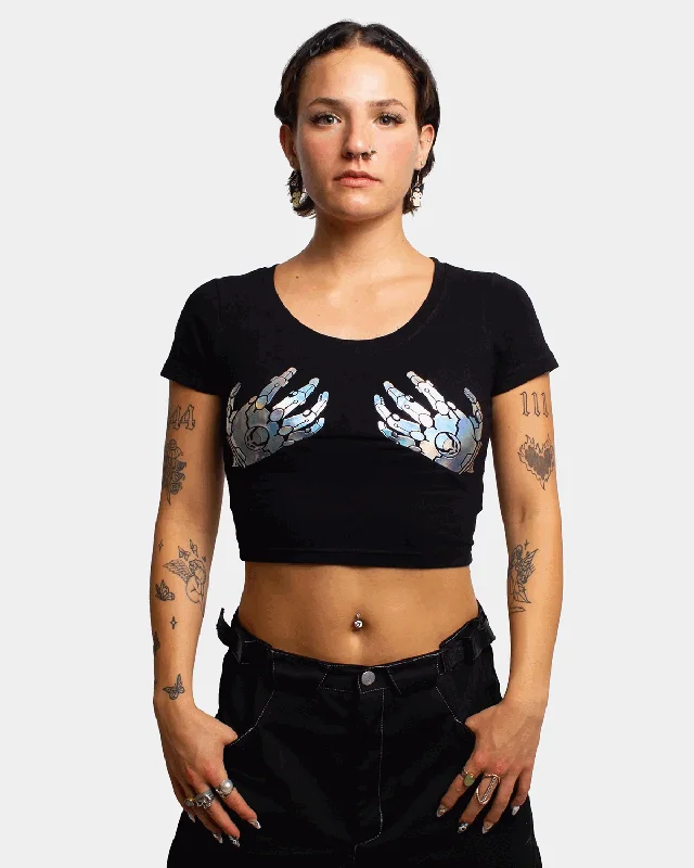BIONIC BRA CROP T-SHIRT BLACK Seamless Knitted Crochet