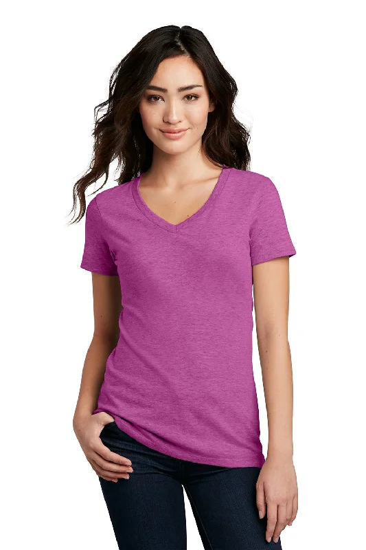 District Womens Perfect Blend Short Sleeve V-Neck T-Shirt - Heather Raspberry Pink