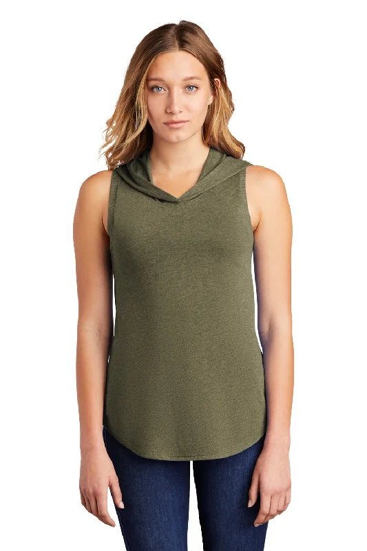 District Womens Perfect Sleeveless Hooded T-Shirt Hoodie - Military Green Frost - Closeout