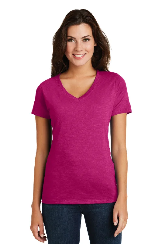 District Womens Super Slub Short Sleeve V-Neck T-Shirt - Azalea Pink - Closeout