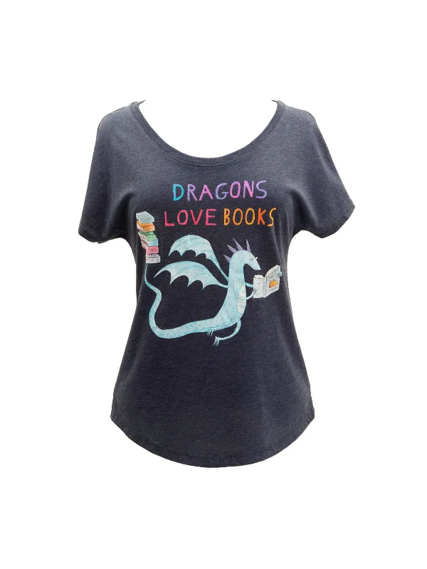 Dragons Love Books Women’s Relaxed Fit T-Shirt Rayon Velvet Corduroy