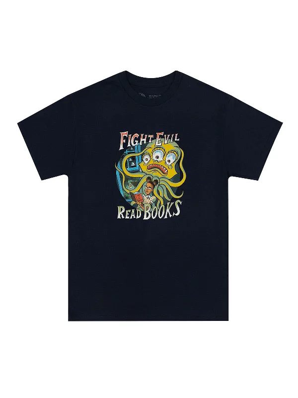 Fight Evil, Read Books Unisex T-Shirt (2024) Spandex Blend Rayon Blend Denim Blend