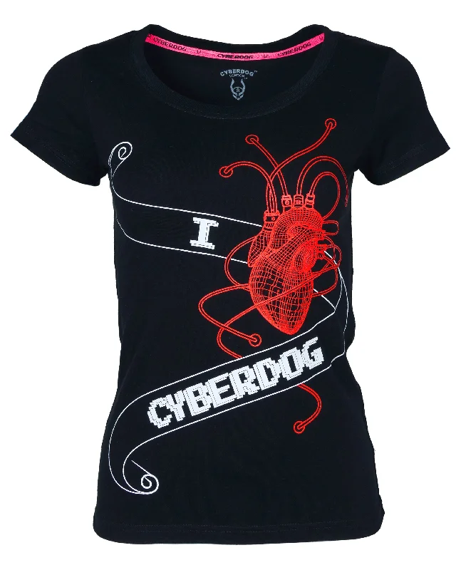GIRLS I HEART CYBERDOG T-SHIRT Hooded Caped Shawl Collar
