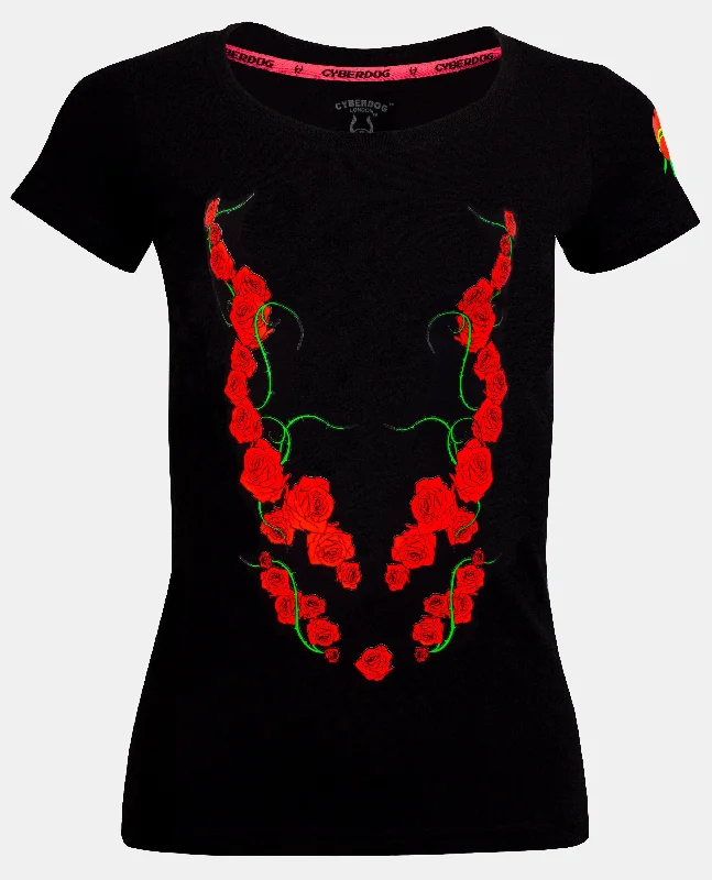 GIRLS TATTOO ROSE T-SHIRT Collared Crew Neck Turtle Neck