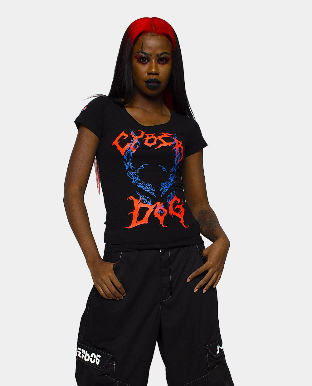 UNDERWORLD T-SHIRT GIRLS BLACK Mesh Blend Leather Blend Suede Blend