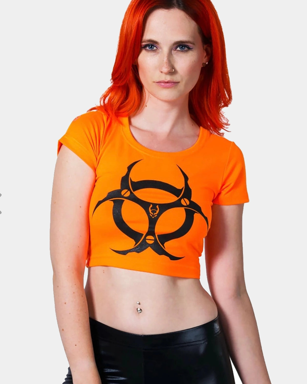 HAZARD CROP T-SHIRT UV ORANGE Real Fur Shearling Chenille