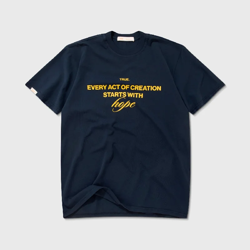 Hope T-Shirts - Dark Blue Collared T-Shirt Boat Neck A-Line
