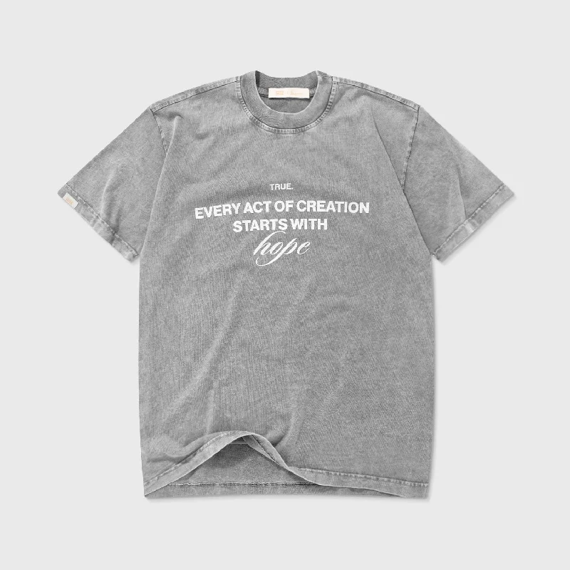 Hope T-Shirts - Washed Grey Asymmetrical Pockets Print