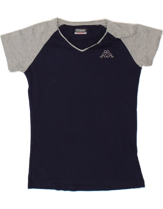 KAPPA Womens T-Shirt Top UK 12 Medium Navy Blue Colourblock Cotton