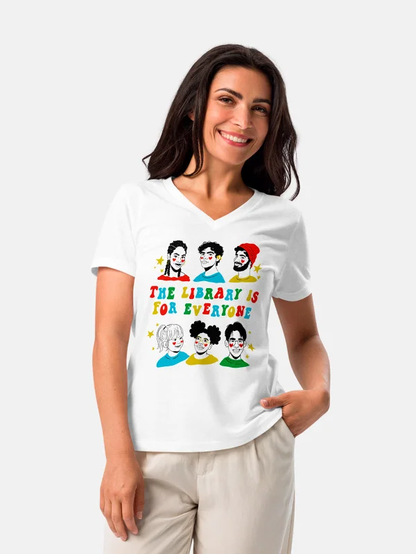 Mychal Threets: The Library is for Everyone Women's V-Neck T-Shirt (Print Shop) Casual Formal Business