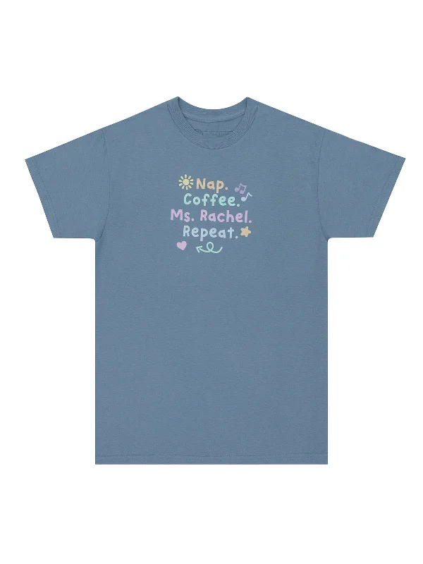 Nap. Coffee. Ms. Rachel. Repeat Unisex T-Shirt Hooded Caped Shawl Collar