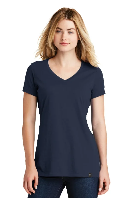 New Era Womens Heritage Short Sleeve V-Neck T-Shirt - Navy Blue