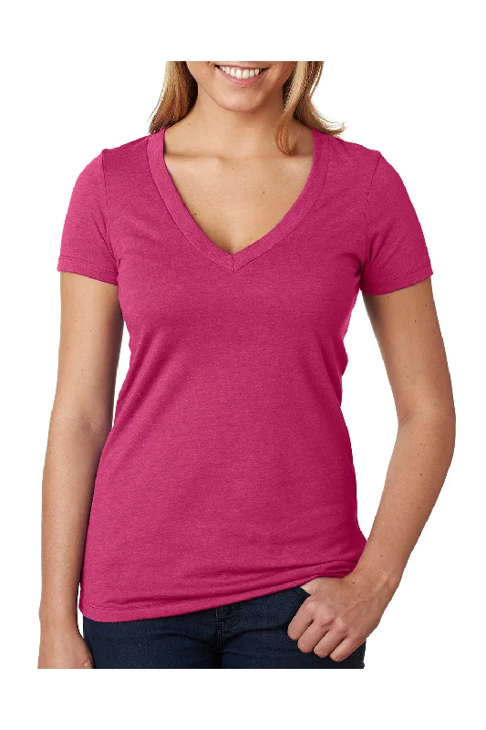 Next Level Womens CVC Jersey Short Sleeve V-Neck T-Shirt - Raspberry Pink - Closeout