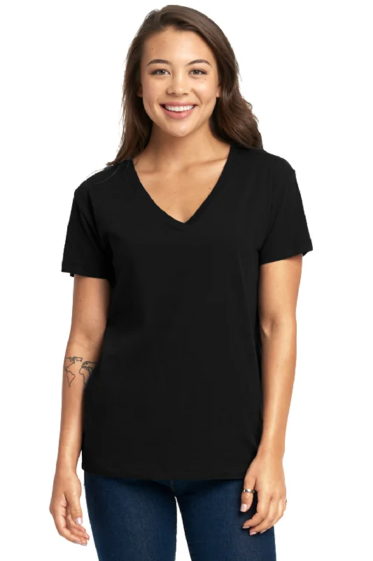 Next Level Womens Relaxed Short Sleeve V-Neck T-Shirt - Black