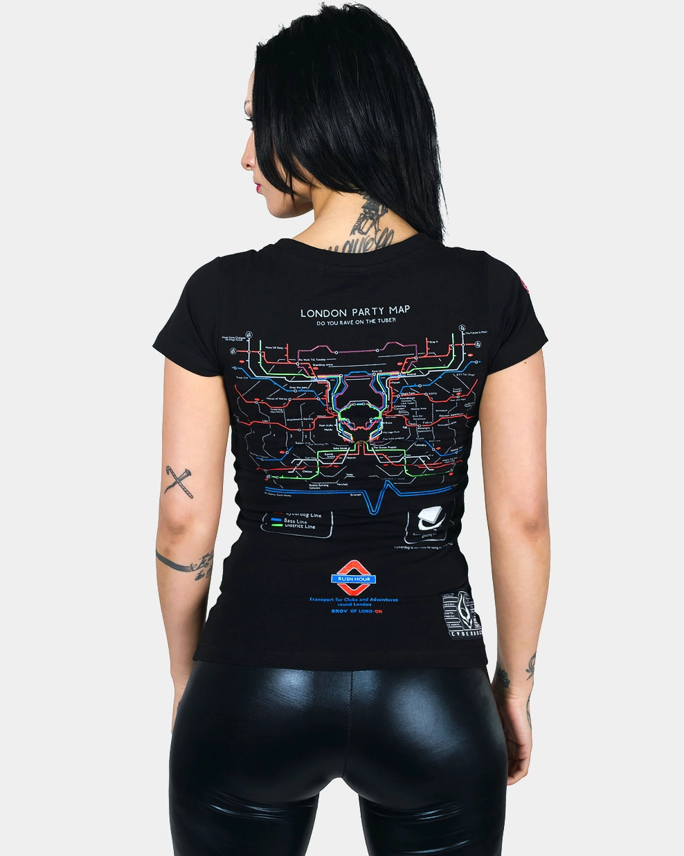 PARTY MAP T-SHIRT GIRLS BLACK Silk Blend Satin Velvet
