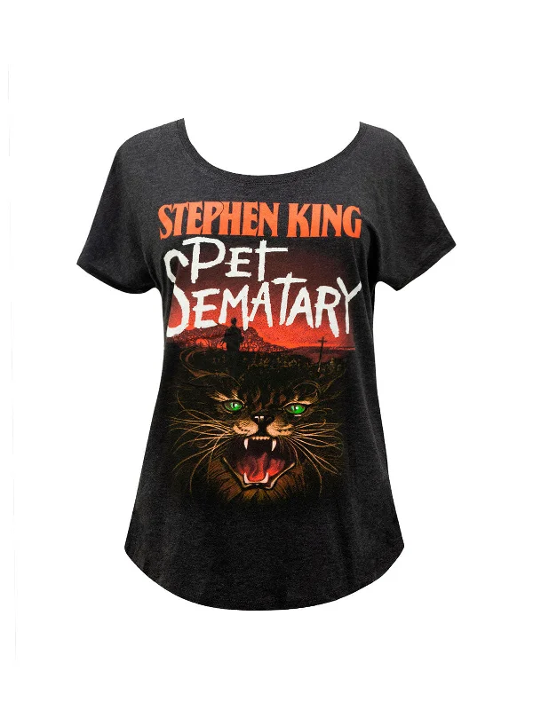 Pet Sematary Women’s Relaxed Fit T-Shirt Beaded Sequined Faux Fur