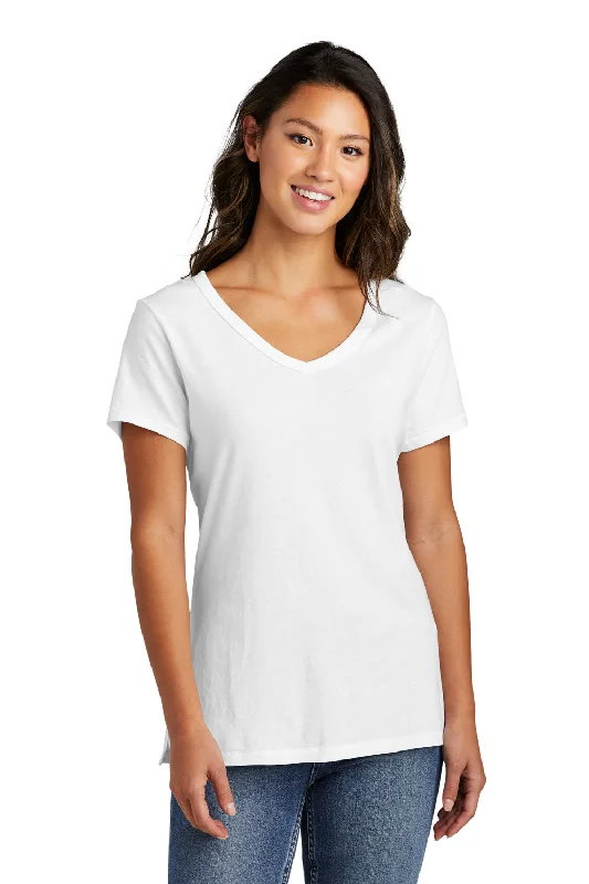 Port & Company Womens Beach Wash Garment Dyed Short Sleeve V-Neck T-Shirt - White