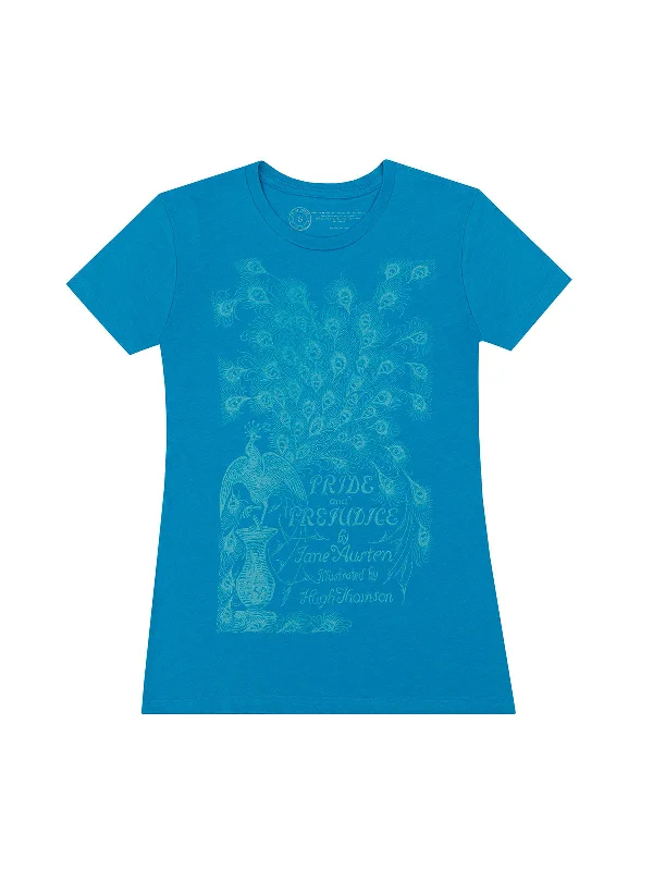 Pride and Prejudice Women's Crew T-Shirt (Teal) Zippered Front Buttoned Front Snap Front