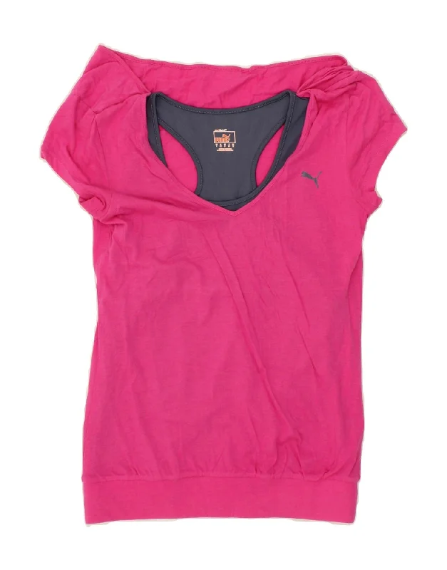 PUMA Womens T-Shirt Top UK 8 Small Pink Cotton