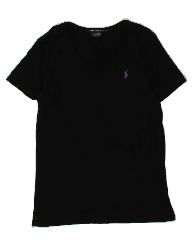 RALPH LAUREN Womens T-Shirt Top UK 14 Large Black Cotton