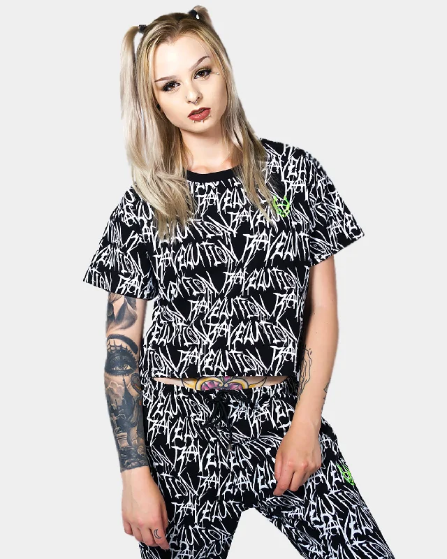 RAVELUTION EASY CROP T-SHIRT BLACK Satin Fabric Silk Fabric Chiffon Fabric