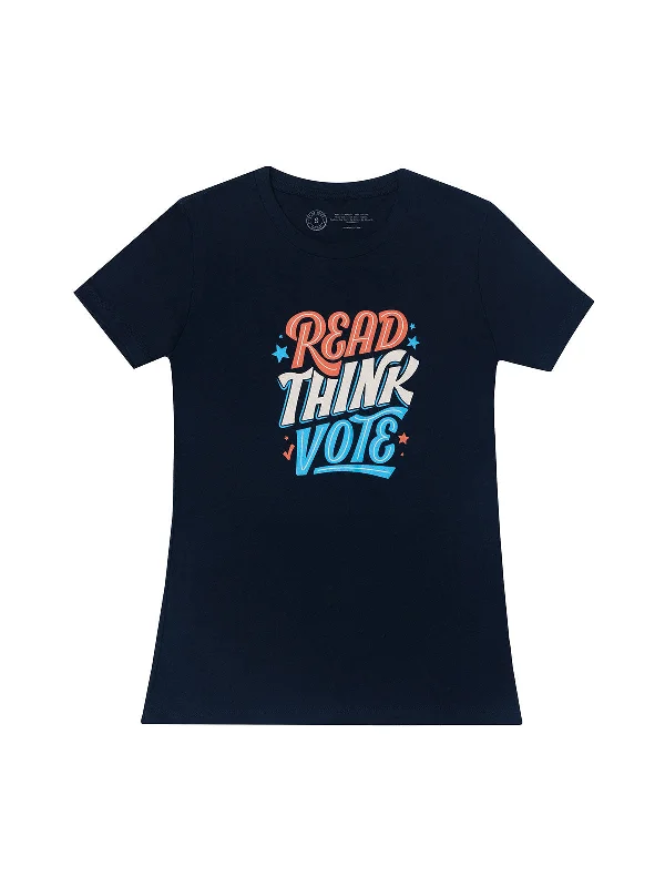 Read Think Vote Women's Crew T-Shirt Collared Crew Neck Turtle Neck