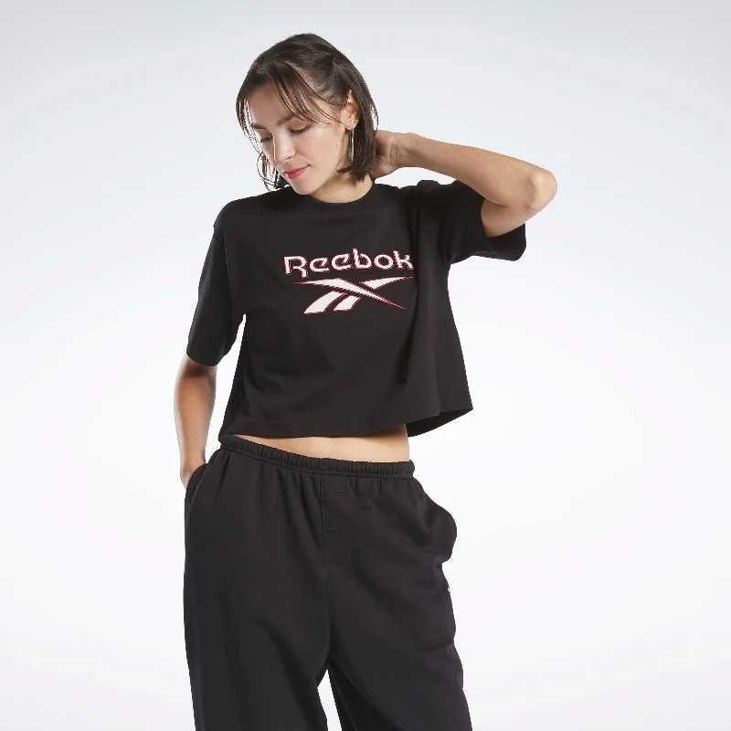 Reebok Classics Big Logo Cropped T-Shirt Black Print Jacquard Patchwork