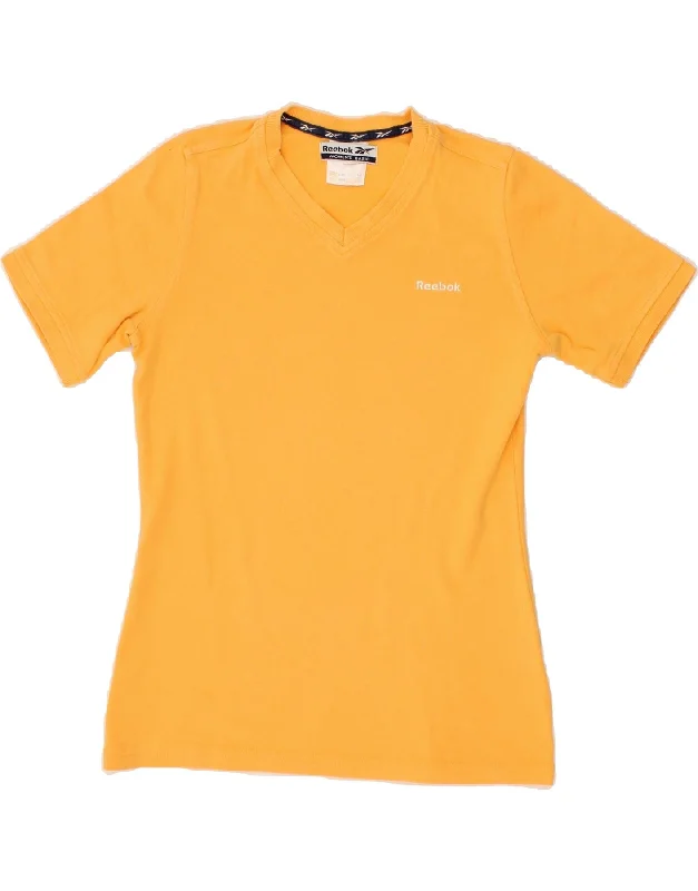 REEBOK Womens T-Shirt Top UK 12 Medium Yellow Cotton