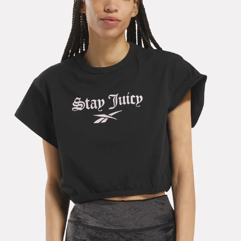 Reebok X Juicy Couture Graphic T-Shirt Black Welt Pockets Slit Pockets