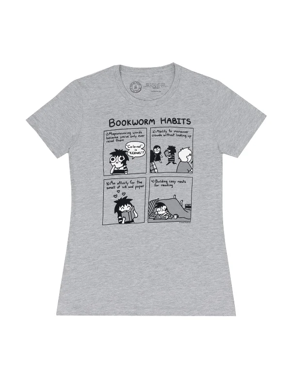 Sarah's Scribbles - Bookworm Habits Women's Crew T-Shirt Machine Wash Dry Clean Hand Wash Sarah's Scribbles - Bookworm Habits Women's Crew T-Shirt Machine Wash Dry Clean Hand Wash