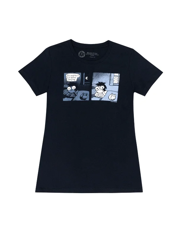 Sarah's Scribbles - I'll Read for a Bit Before Sleeping Women's Crew T-Shirt Handmade Hand-knitted Hand-woven