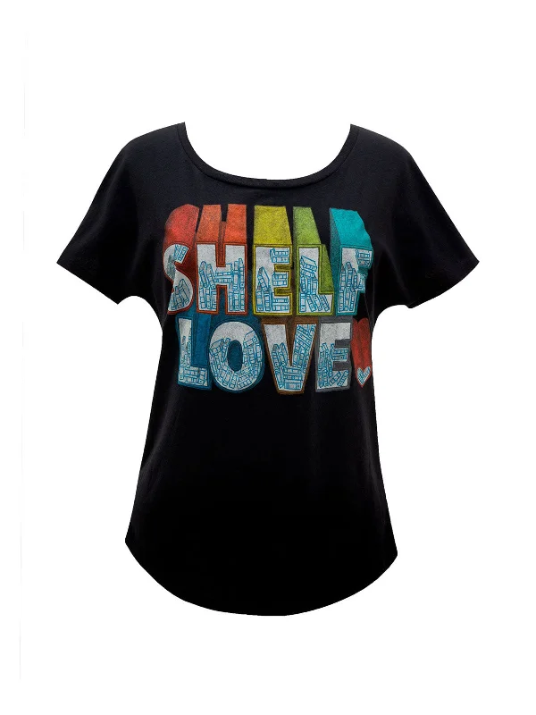 Shelf Love Women’s Relaxed Fit T-Shirt Asymmetrical Pockets Print