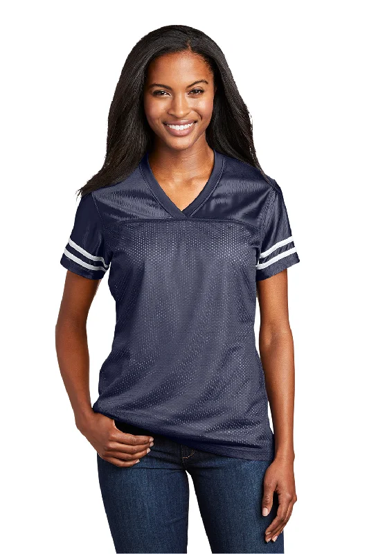 Sport-Tek Womens Short Sleeve V-Neck T-Shirt - True Navy Blue/White