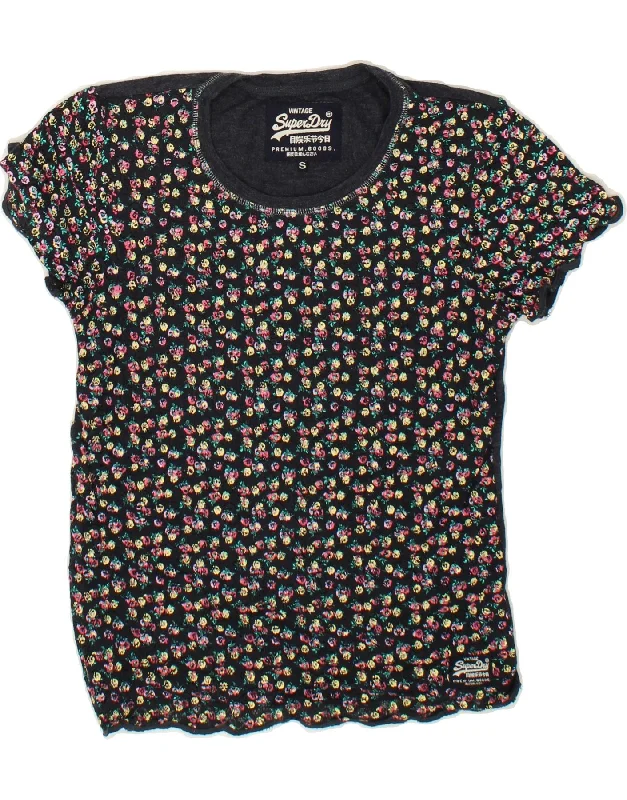 SUPERDRY Womens T-Shirt Top UK 10 Small Grey Floral