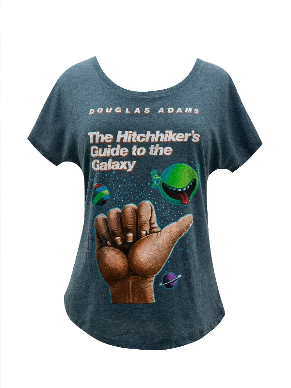 The Hitchhiker's Guide to the Galaxy Women’s (Indigo) Relaxed Fit T-Shirt Satin Fabric Silk Fabric Chiffon Fabric