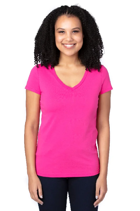 Threadfast Apparel Womens Ultimate Short Sleeve V-Neck T-Shirt - Hot Pink