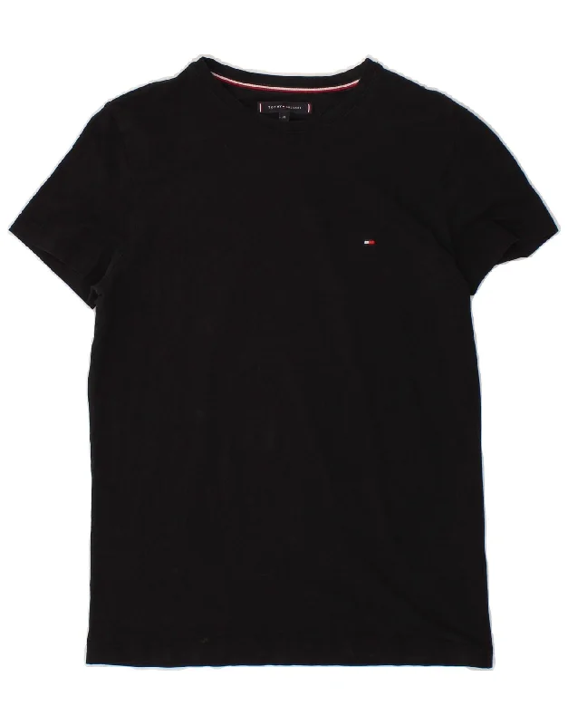 TOMMY HILFIGER Womens T-Shirt Top UK 12 Medium Black Cotton