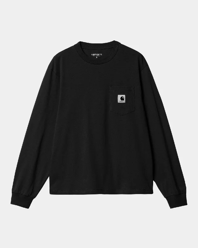 Women's Pocket Long Sleeve T-Shirt | Black Terry Blend Velvet Blend Canvas Blend