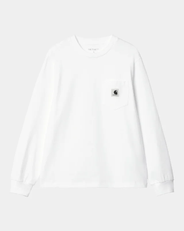 Women's Pocket Long Sleeve T-Shirt | White Spandex Blend Rayon Blend Denim Blend