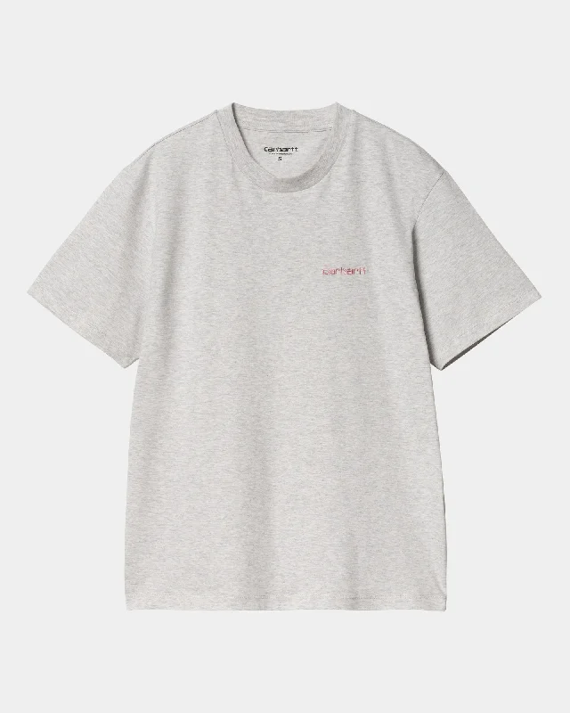 Women’s Script Embroidery T-Shirt | Ash Heather / Dusty Rose V-Neck T-Shirt Long Sleeve Cotton Women’s Script Embroidery T-Shirt | Ash Heather / Dusty Rose V-Neck T-Shirt Long Sleeve Cotton