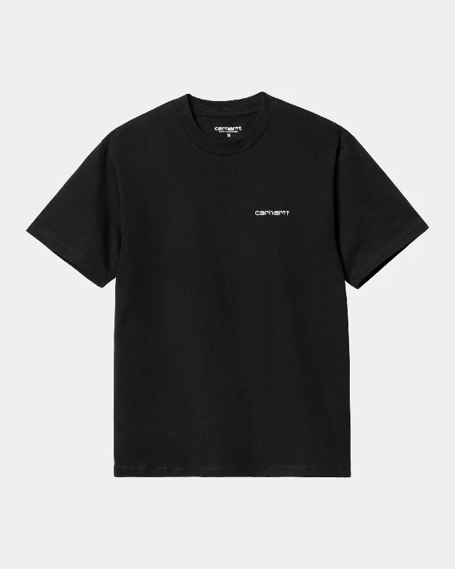 Women's Script Embroidery T-Shirt | Black Collared Crew Neck Turtle Neck