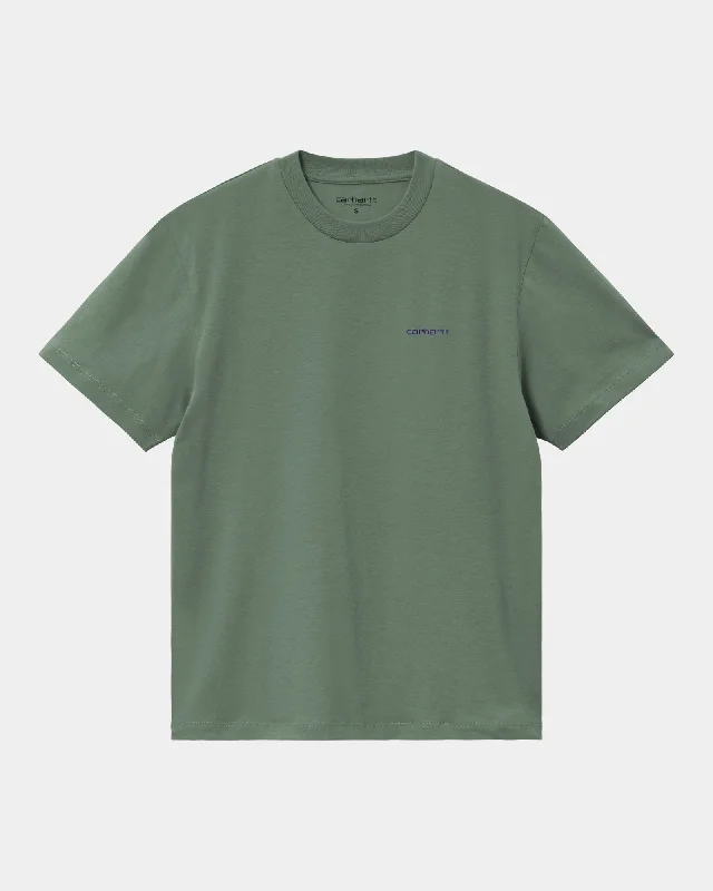 Women’s Script Embroidery T-Shirt | Duck Green / Aura Boxy Fit Fitted Loose