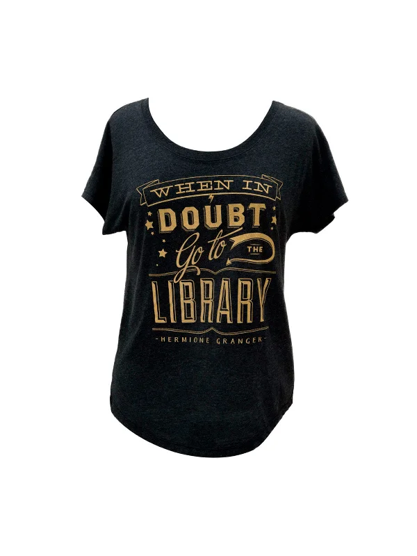 When in Doubt, Go to the Library Women’s Relaxed Fit T-Shirt Welt Pockets Slit Pockets Flap Pockets
