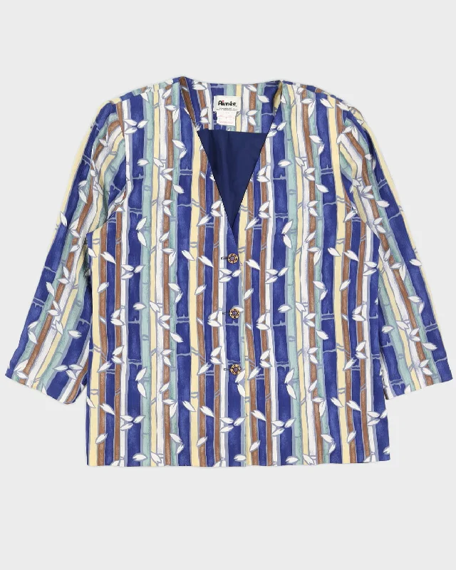00s Blue Patterned Blazer Jacket - XL V-Neck Jacket Boat Neck Jacket Square Neck Jacket 00s Blue Patterned Blazer Jacket - XL V-Neck Jacket Boat Neck Jacket Square Neck Jacket