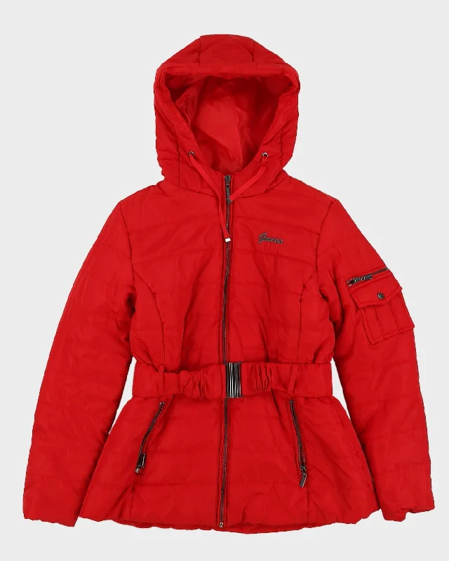 00s Guess Red Hooded Puffer Jacket - M Collared Jacket Crew Neck Jacket Turtle Neck Jacket 00s Guess Red Hooded Puffer Jacket - M Collared Jacket Crew Neck Jacket Turtle Neck Jacket