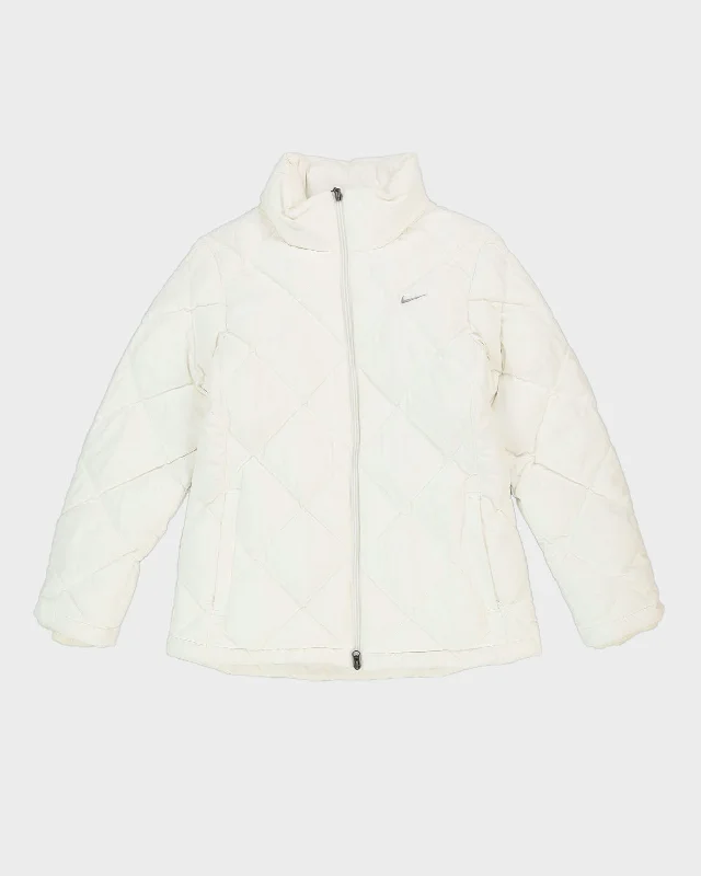 00s Nike White Quilted Jacket - M Welt Pockets Slit Pockets Flap Pockets