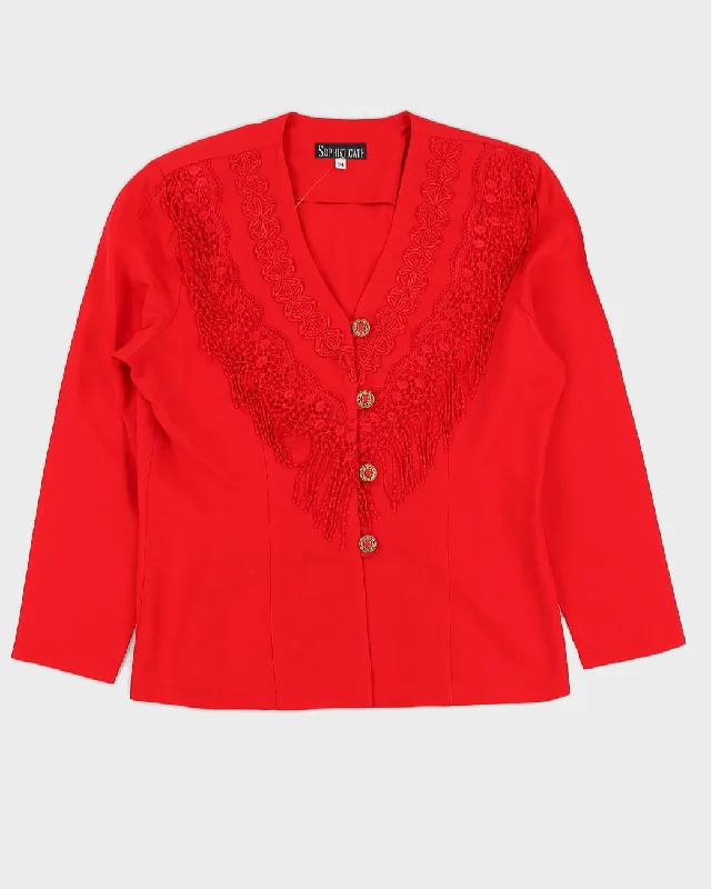 00s Red Blazer Jacket - L Elasticated Jacket Padded Jacket Insulated Jacket