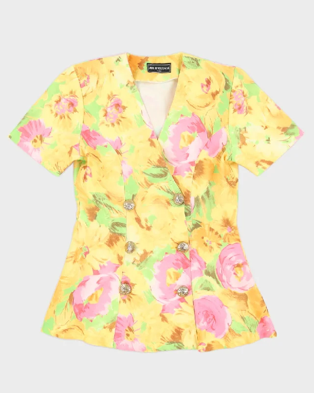 00s Yellow Floral Short Sleeve Blazer Jacket - M Print Jacket Jacquard Jacket Patchwork Jacket 00s Yellow Floral Short Sleeve Blazer Jacket - M Print Jacket Jacquard Jacket Patchwork Jacket