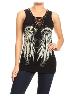 2224 BLACK Oversized Angel Wing Tank Top lightweight tank top
