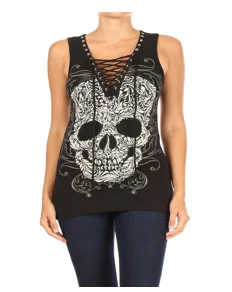 2225 BLACK Baroque Skull Graphic Tank Top breathable tank top